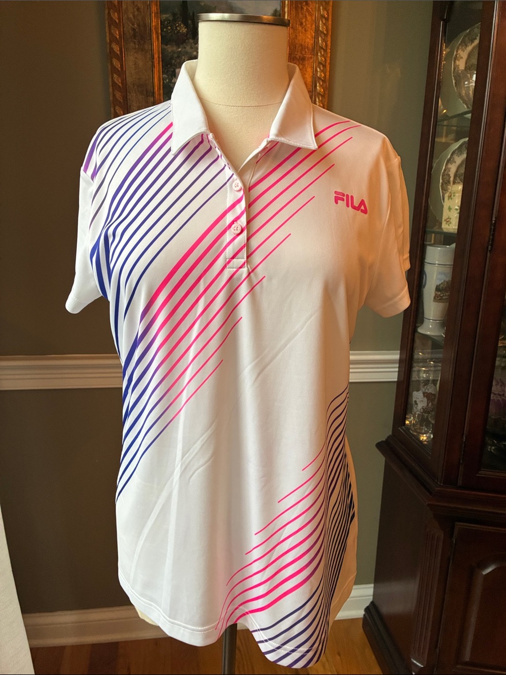 Fila Sport Performance Golf Shirt with Diagonal Stripes Size Medium